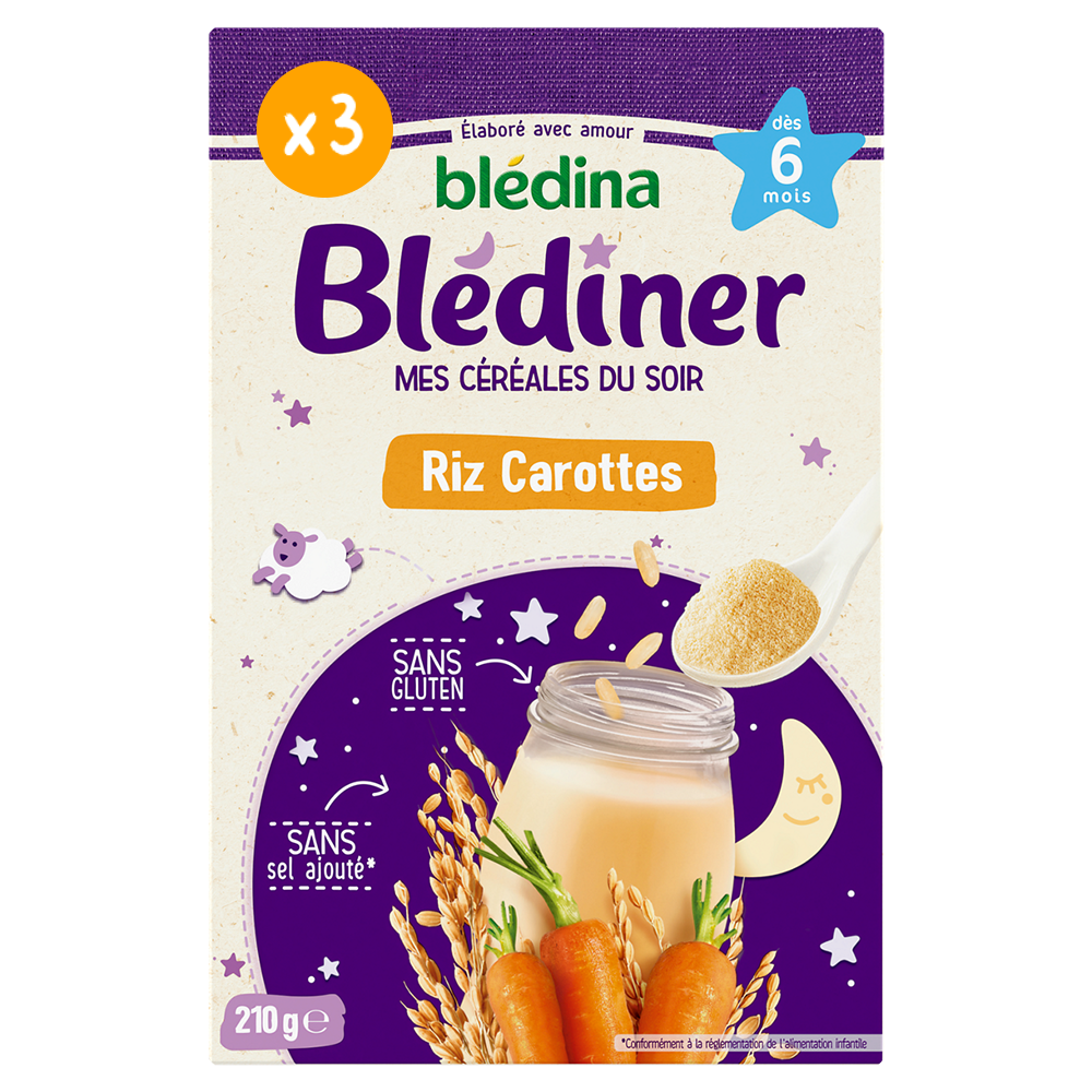 Blédîner - Céréales du soir Riz Carottes - Lot x3