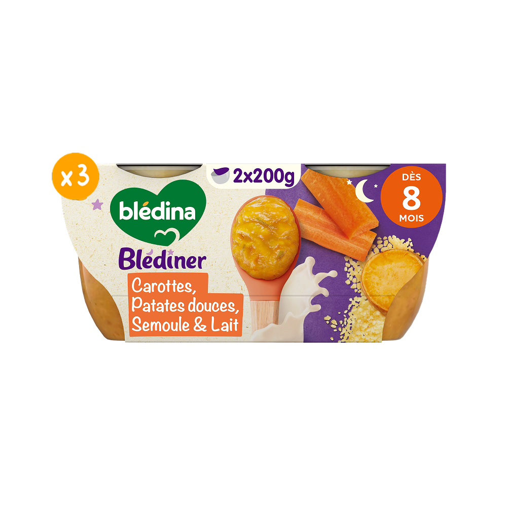 Blédîner - Carottes Patates douces Semoule et Lait  - Lot x3