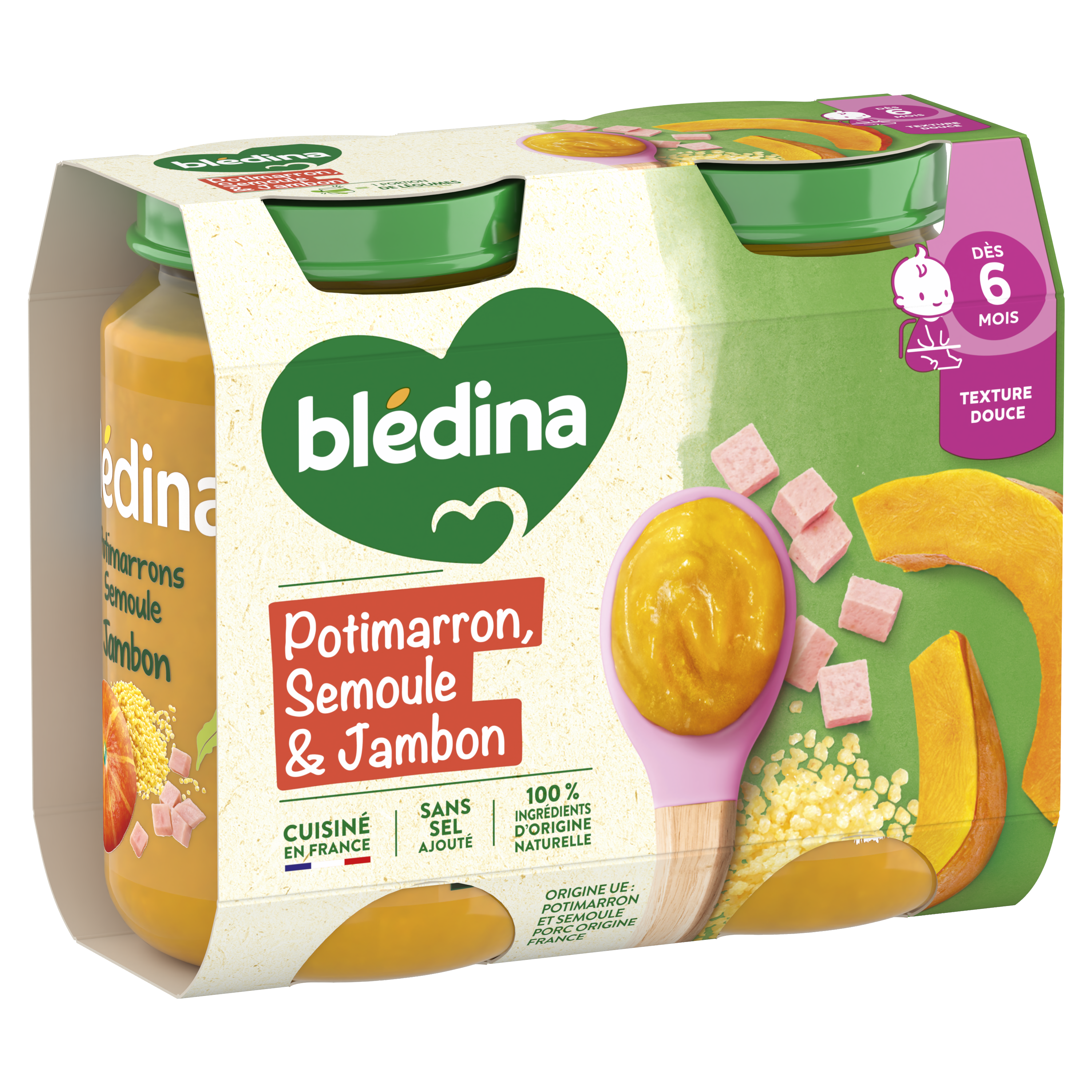 Petits pots - Blédina - Potimarrons Semoule Jambon - Lot x4