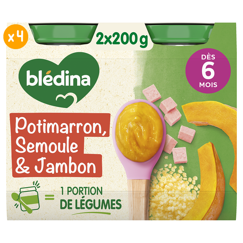 Petits pots - Blédina - Potimarrons Semoule Jambon - Lot x4