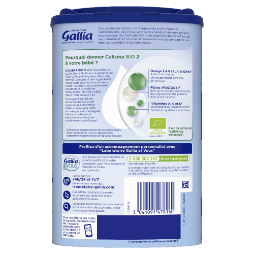 Calisma Bio 2ème âge - 800g - Lait infantile - Lot x3